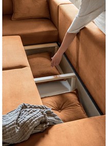 Ъглов разтегателен диван от велур в тухлен цвят (ляв ъгъл/"U") Lazy Lukka - Miuform