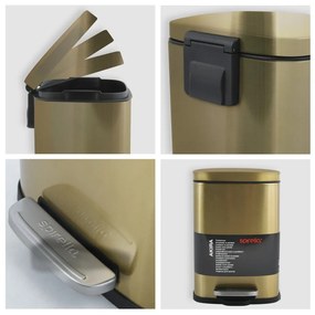 Матово златисто стоманено кошче за боклук с педал 5 l Akira – Spirella