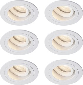 Комплект от 6 модерни вградени спота бели, въртящи се и накланящи се IP44 - Chuck
