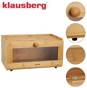 Кутия за хляб Klausberg KB 7923, 35.5 см, Акрилно прозорче, Бамбук, Кафяв