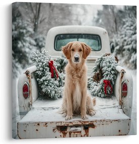 Картина на платно Коледна – Сладко позиращо куче