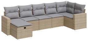 3325405 vidaXL Градински диван с възглавници, 7 части, бежов полиратан