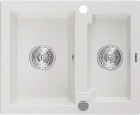 Mexen Carlos гранитна мивка 1,5-камерна 582 x 475 мм, бяла, сифон хром - 6518581500-20