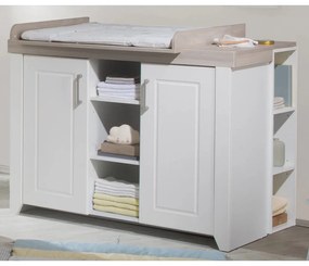 Бял нисък скрин в декор от бряст с масичка за преповиване 120x98 cm Felicia - Roba