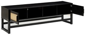 Черна телевизионна масичка от борова дървесина с ратанови вратички Jolene - Støraa