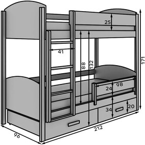 Двуетажно легло Jacky M-Бяло-200 x 90