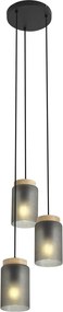 Moderne hanglamp zwart met hout en mat grijs glas 3-lichts - Umbra