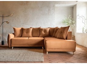 Ъглов разтегателен диван от велур в тухлен цвят (десен ъгъл) Lazy Lukka - Miuform