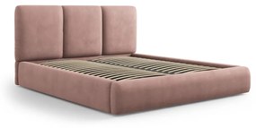 Светлорозово тапицирано двойно легло с място за съхранение с включена подматрачна рамка 180x200 cm Brody – Mazzini Beds