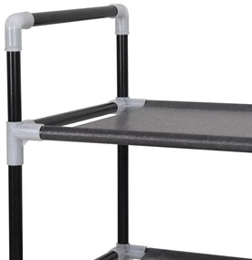 Стелаж за обувки с 8 рафта, метал и нетъкан текстил, черен