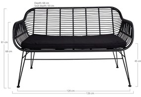 Черен градински диван от изкуствен ратан Trieste - House Nordic