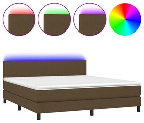 3133008 vidaXL Боксспринг легло с матрак и LED, тъмнокафяво, 160x200 см, плат