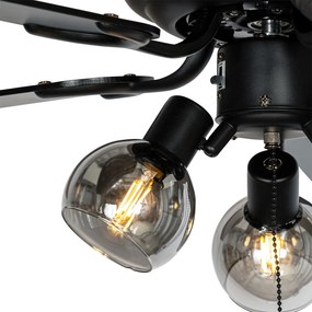 Вентилатор за таван черен с дървен принт 107.5cm 3 светлини с издърпващ се ключ - Mistral Vidro