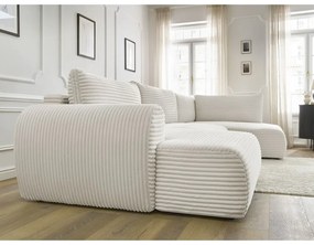 Кремав разтегателен ъглов диван от рипсено кадифе (ляв ъгъл/"U" форма) Lucien – Bobochic Paris