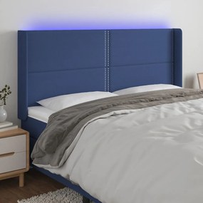 3123920 vidaXL LED горна табла за легло, синя, 163x16x118/128 см, плат