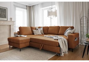 Оранжево-кафяв разтегателен ъглов диван от рипсено кадифе (ляв ъгъл) Lofty Lilly – Miuform