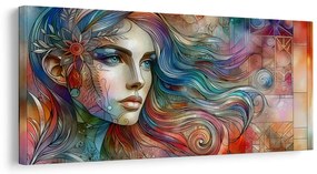 Картина на платно – жена с дъгови коси
