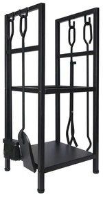 Стойка за дърва за огрев с инструменти Adler AD 6815, До 80 кг, Два рафта, Стоманена конструкция, Черен