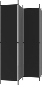 Параван за стая Rice, 4 панела, черен, 200x220 cм, плат