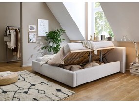 Светлосиво двойно легло 160x200 cm тапицирано с място за съхранение с включена подматрачна рамка Cube – Meise Möbel