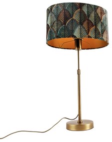 Настолна лампа бронз с овален кадифен абажур с дизайн на листа 35 см - Parte