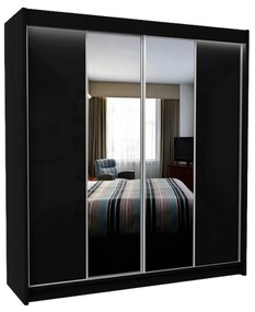 Шкаф с плъзгащи врати и огледало TOMASO, 200x216x61, черно
