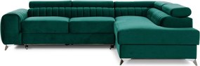Зелен кадифен разтегателен ъглов диван с място за съхранение (десен ъгъл L форма) Laurence – ELTAP