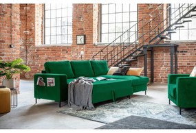 Зелен кадифен ъглов разтегателен диван , десен ъгъл Lofty Lilly - Miuform