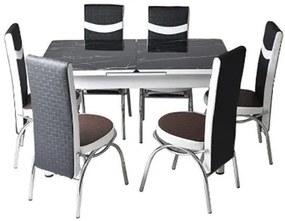 Трапезна маса + 6 стола черен мрамор