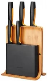 Fiskars - Комплект 5 бр. ножове Functional Form с бамбукова поставка