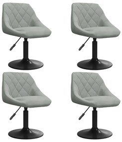 3088791 vidaXL Въртящи се трапезни столове, 4 бр, светлосиви, кадифе