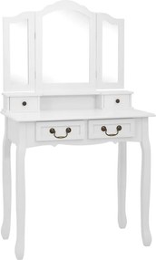 289318 vidaXL Комплект тоалетка с табуретка, бял, 80x69x141 см, пауловния