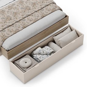 Бяло-естествено двойно легло 160x200 cm от декор от дъб с място за съхранение без ламелно дъно Albo – Marckeric