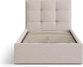 Светлокафяво единично легло 90x200 cm тапицирано с място за съхранение с включена подматрачна рамка Phaedra – Micadoni