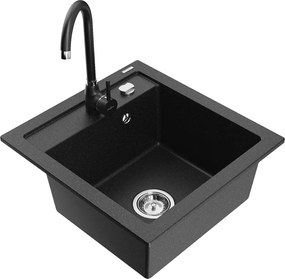 Mexen Vito мивка от гранит с 1 отделение с кухненски смесител Telma, черен/сребърен металик - 6503-73-670200-70