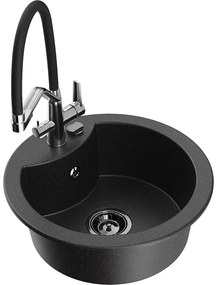 Mexen Diego гранитна мивка с 1 корито с кухненски смесител Duo, черен/сребърен металик - 6512-73-671701-07-B