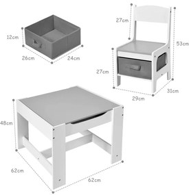 GINGER HOME К-кт дървена маса с 2 столчета 2в1 WHITE/GREY