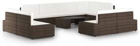3067156 vidaXL Градински комплект с възглавници, 10 части, кафяв полиратан