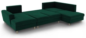 Зелен кадифен разтегателен ъглов диван с място за съхранение (десен ъгъл/U форма) Kyoto – Cosmopolitan Design