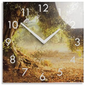 Декоративен стъклен часовник, мотив дърво и залез, 30 см