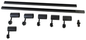 Модерна релсова система за осветление с 6 черни прожектора 1-фазов 200см - Iconic Jeana