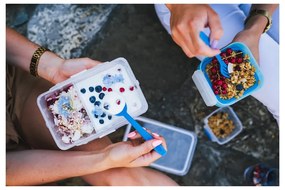 Синя кутия за обяд и закуска с прибори за хранене, , 650ml+230m Push&amp;Push - Vialli Design