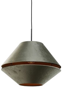 Hanglamp zwart met dubbele velours lampenkap groen met gouden binnenkant - Combi 1