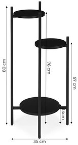 Стойка за цветя Loft - 3-етажен рафт с кръгли черни рафтове
