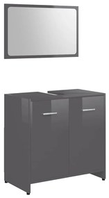 802587 vidaXL Комплект мебели за баня, сив гланц, инженерно дърво