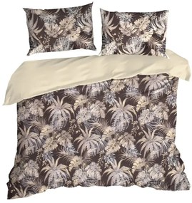 Спално бельо от микрофибър с десен на тропически листа – кафяво Ширина: 160 см | Дължина: 200 см