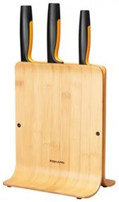 Fiskars - Комплект 3 бр. ножове FunctionalForm с бамбукова поставка