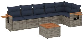 3226838 vidaXL Градински диван с възглавници, 7 части, полиратан, сив