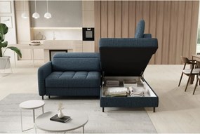 Син кадифен разтегателен ъглов диван с място за съхранение (десен ъгъл L форма) Barea – ELTAP