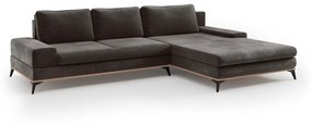 Тъмнокафяв ъглов разтегателен диван с кадифена покривка, десен ъгъл Astre - Windsor &amp; Co Sofas